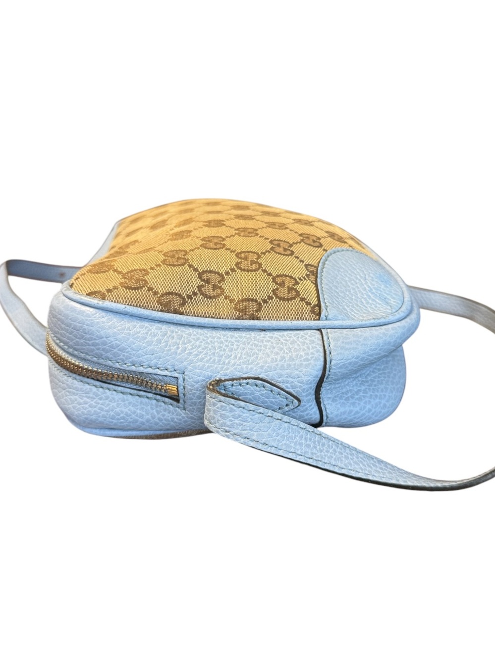 Gucci Bree GG Supreme Blue & Brown Canvas & Leather Crossbody Camera Bag - Picture 3 of 10